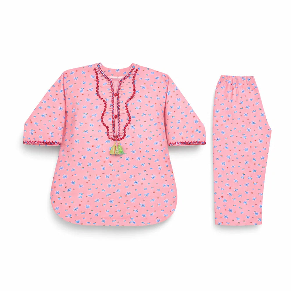 GIRLS L/S 2PC PRINTED KURTA SUIT PEACH ZHS-26 4-5 YEAR 5284 Default Title - MamasJan KidsWear