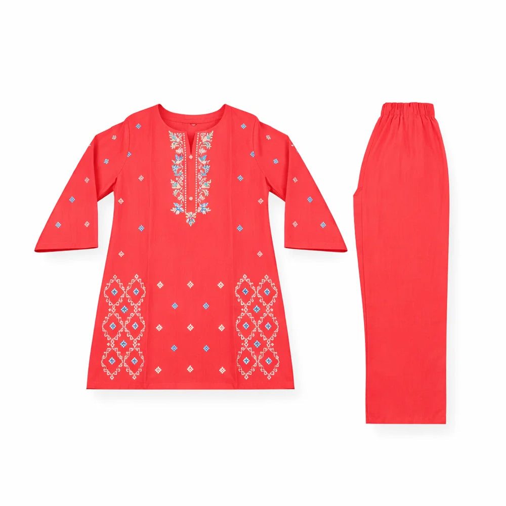 GIRLS L/S 2PC KURTA SUIT L MAROON ZHS-26 6-7 YEAR 7673 Default Title - MamasJan KidsWear