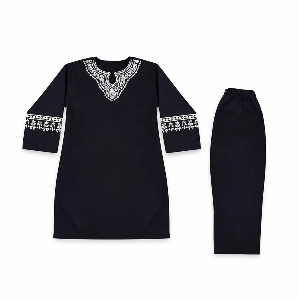 GIRLS L/S 2PC KURTA SUIT BLACK ZHS-26 7-8 YEAR 7117 Default Title - MamasJan KidsWear