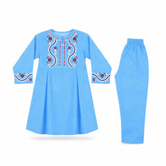 GIRLS L/S 2PC KURTA SUIT BLUE ZHS-26 6-7 YEAR 3716 Default Title - MamasJan KidsWear