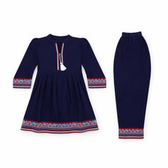 GIRLS L/S 2PC KURTA SUIT NAVY ZHS-26 6-7 YEAR 7672 Default Title - MamasJan KidsWear
