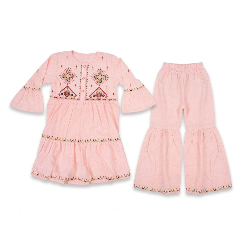 GIRLS L/S 2PC KURTA SUIT PEACH ZHS-26 6-7 YEAR 5277 Default Title - MamasJan KidsWear