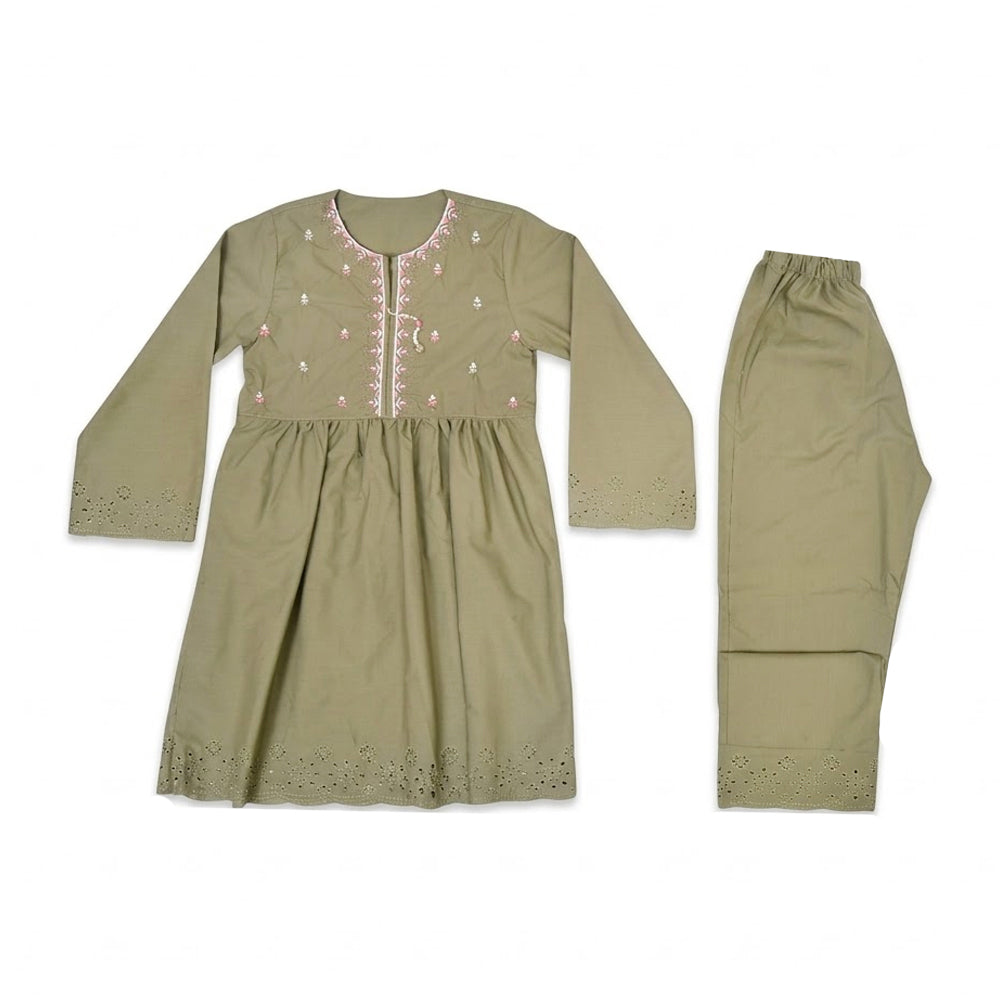 GIRLS L/S 2PC KURTA SUIT GREEN ZHS-26 8-9 YEAR 7608 Default Title - MamasJan KidsWear