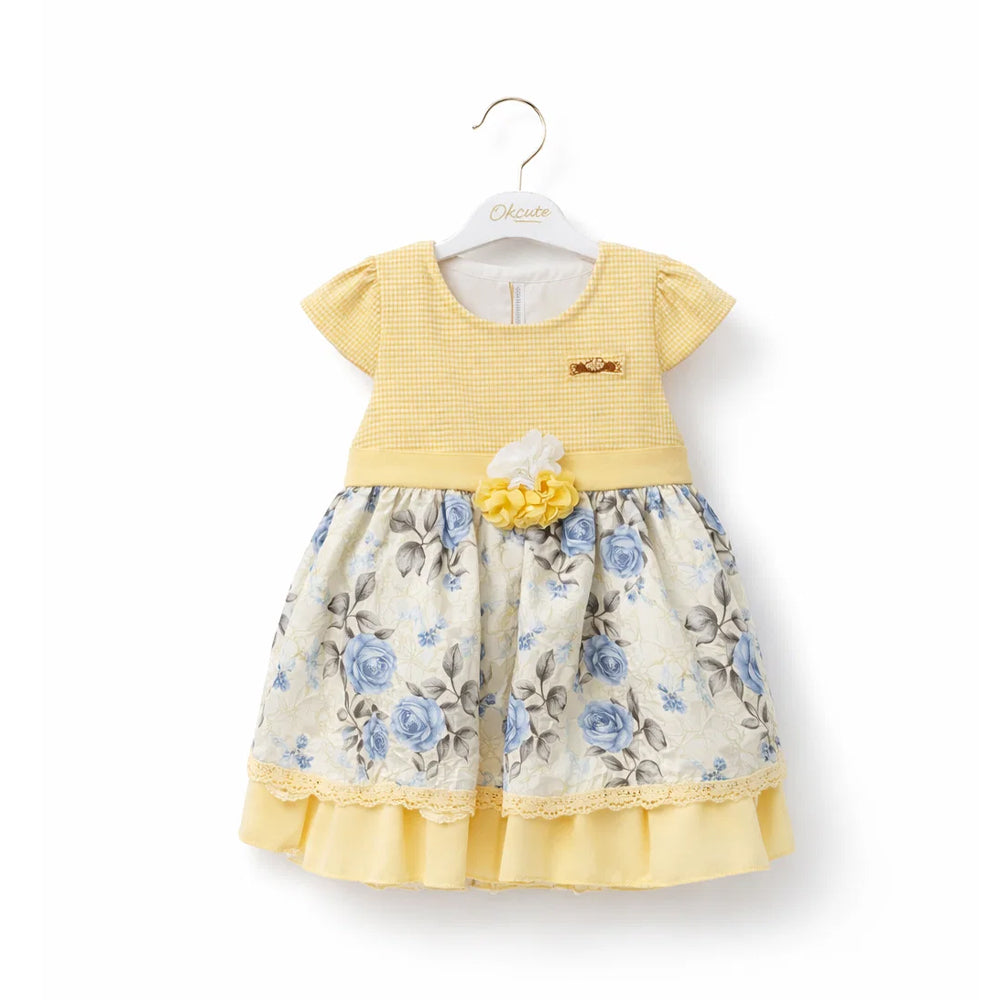 GIRLS CAP/SLV 2PC FANCY FROCK YELLOW ZHS-26 12-18M 4980 Default Title - MamasJan KidsWear