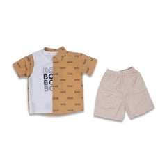 BOYS S/S 3PC KNICKER SUIT L BROWN ZHS-26 2-3 YEAR 2673 Default Title - MamasJan KidsWear