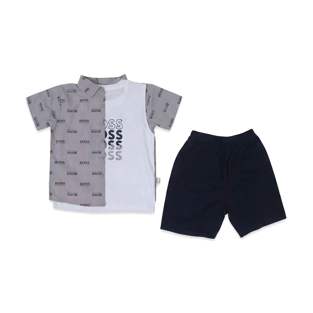 BOYS S/S 3PC KNICKER SUIT GREY ZHS-26 5-6 YEAR 2673 Default Title - MamasJan KidsWear