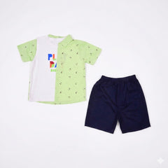 BOYS S/S 3PC KNICKER SUIT GREEN ZHS-26 5-6 YEAR 2681 Default Title - MamasJan KidsWear