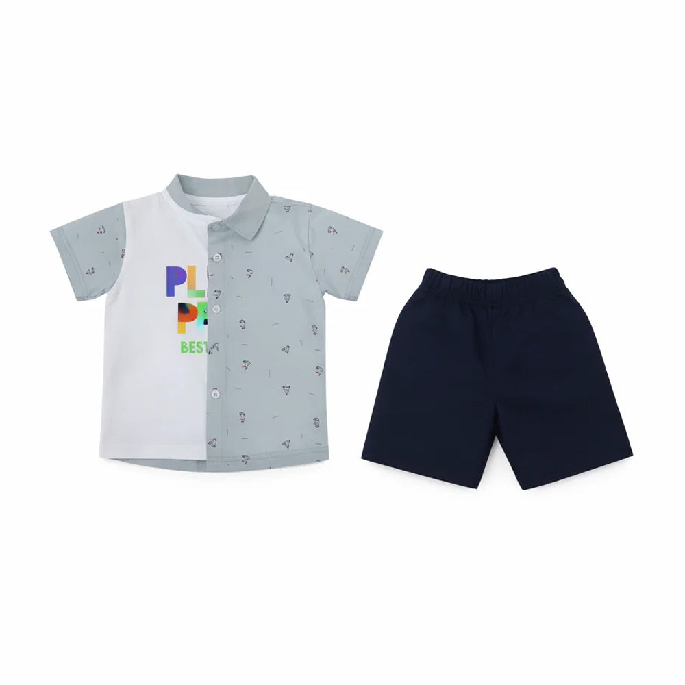 BOYS S/S 3PC KNICKER SUIT SEA GREEN ZHS-26 18-24M 2681 Default Title - MamasJan KidsWear