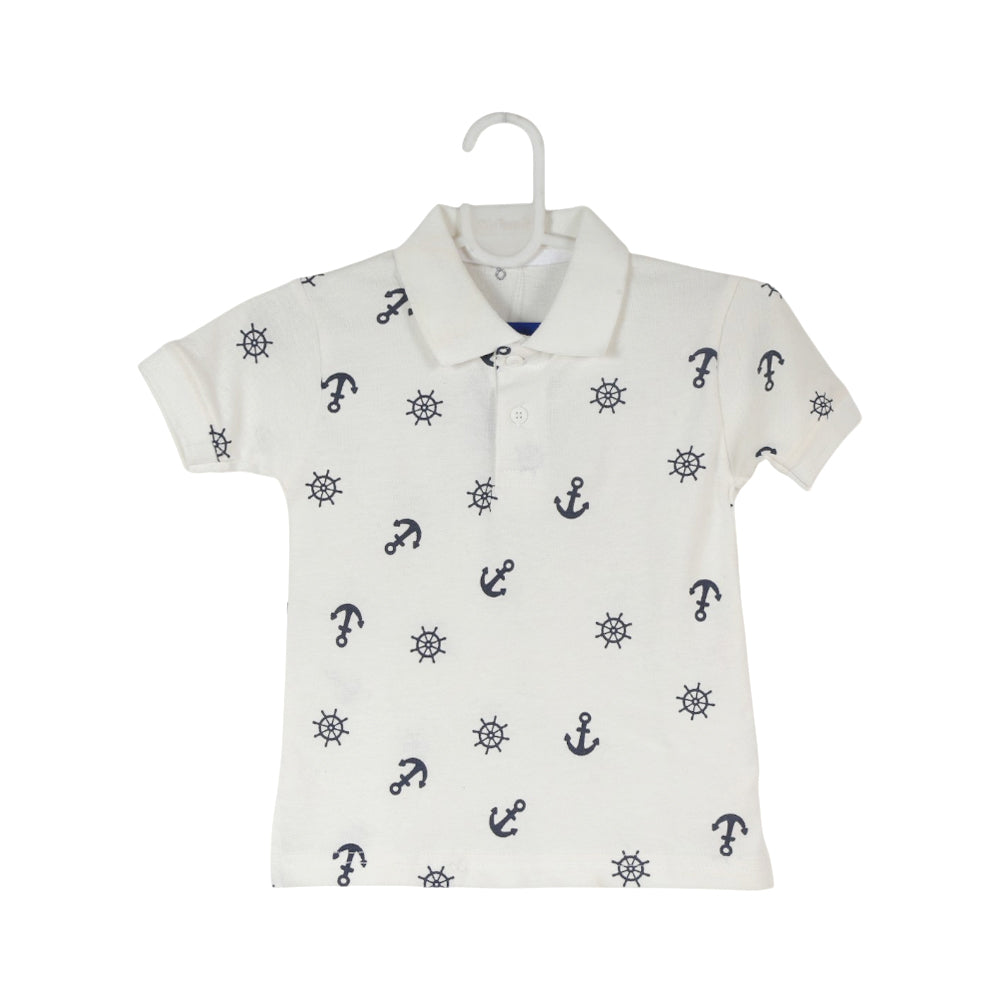 BOYS S/S POLO T-SHIRT N&E WHITE PRINTED OSB ZHS-26 18-24M HC Default Title - MamasJan KidsWear