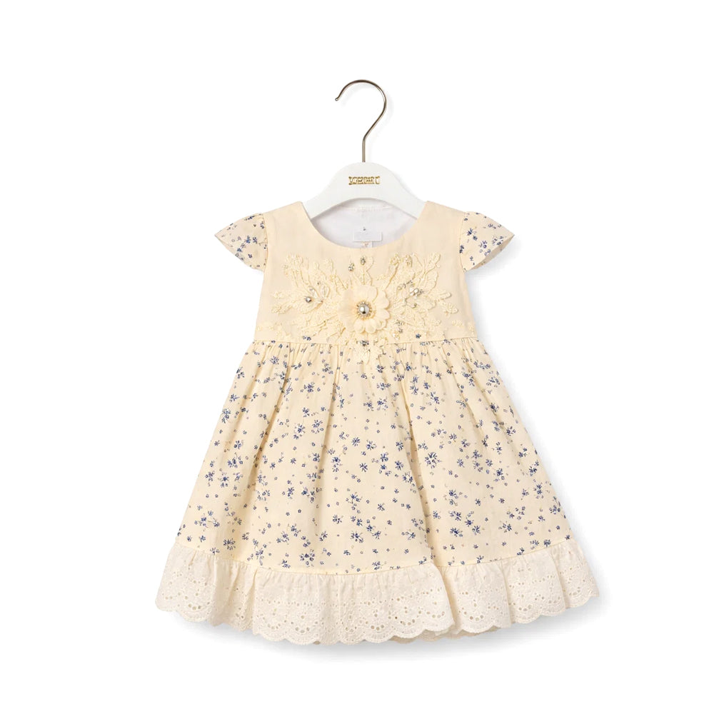 GIRLS CAP/SLV 2PC FROCK CREAM ZHS-26 9-12M 22116 C.G Default Title - MamasJan KidsWear