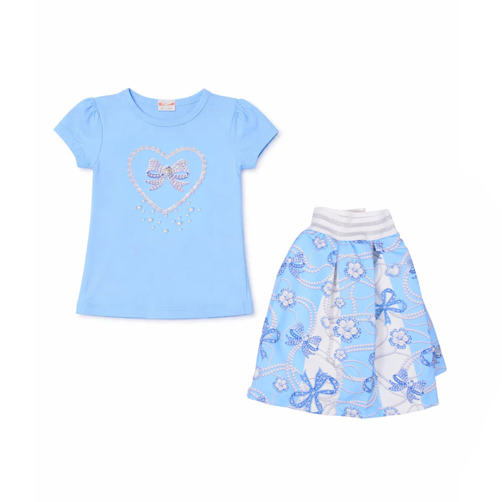 GIRLS S/S 2PC SKIRT SUIT BLUE ZHS-26 4-5 YEAR BL-005 C.G Default Title - MamasJan KidsWear