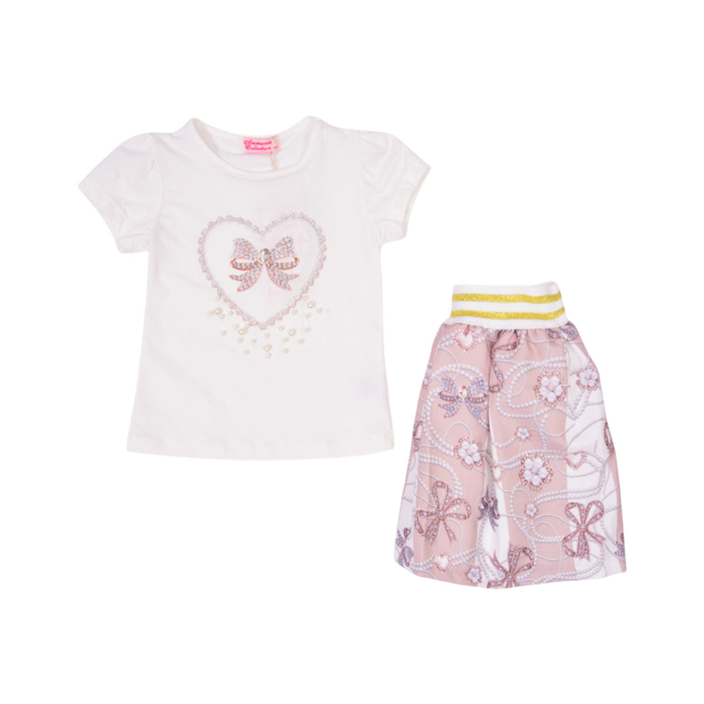 GIRLS S/S 2PC SKIRT SUIT CREAM ZHS-26 2-3 YEAR BL-005 C.G Default Title - MamasJan KidsWear
