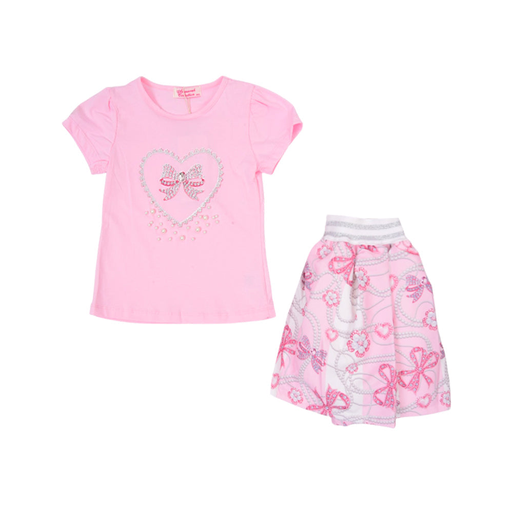 GIRLS S/S 2PC SKIRT SUIT PINK ZHS-26 3-4 YEAR BL-005 C.G Default Title - MamasJan KidsWear