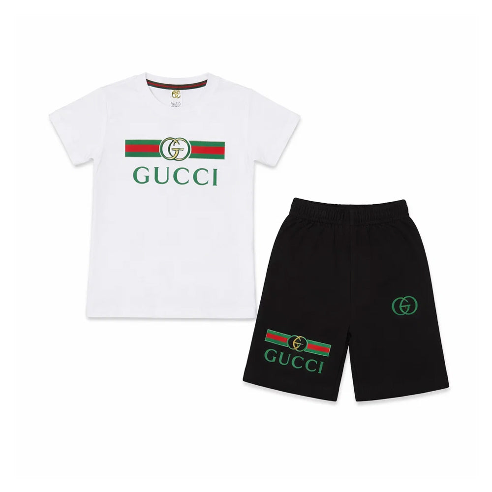 BOYS S/S 2PC KNICKER SUIT BRANDED WHITE ZHS-26 5-6 YEAR 789 Default Title - MamasJan KidsWear