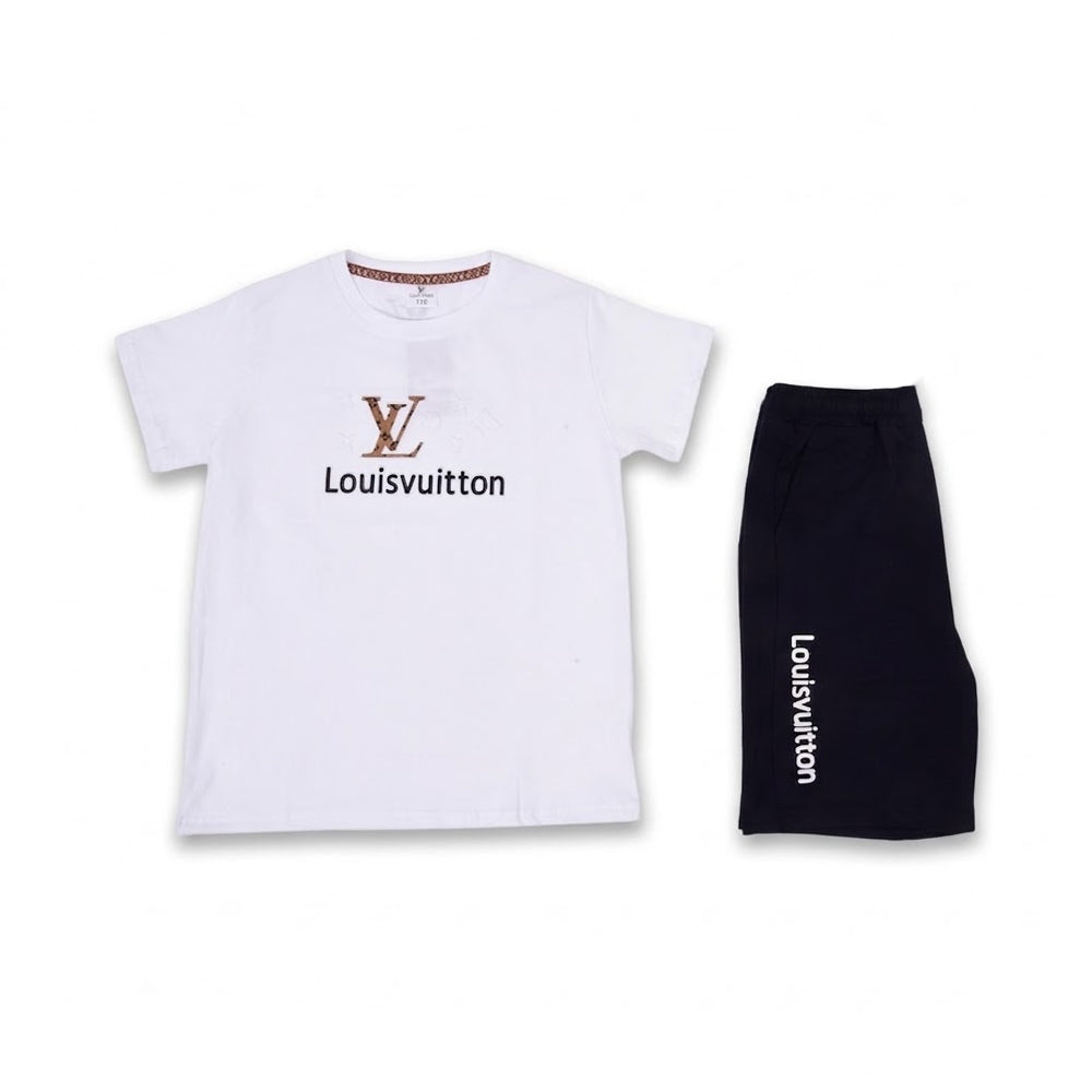 BOYS S/S 2PC KNICKER SUIT BRANDED WHITE ZHS-26 9-10 YEAR 078 Default Title - MamasJan KidsWear