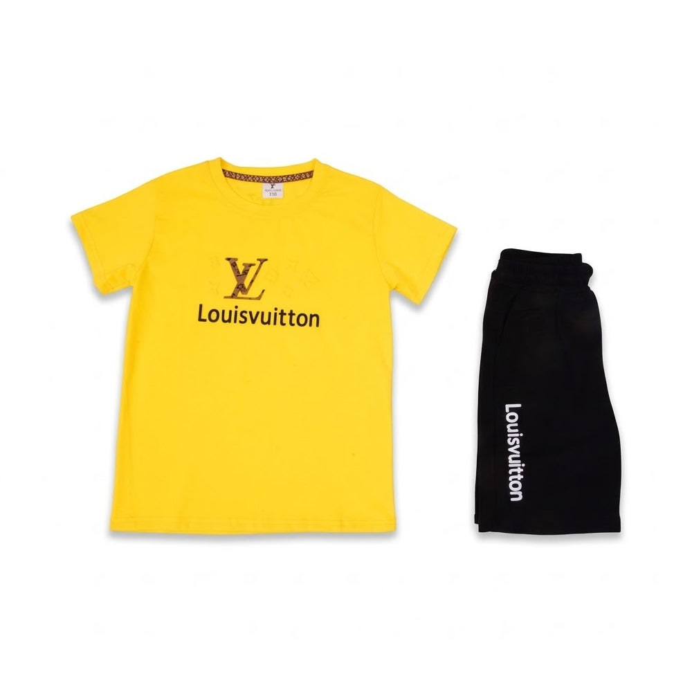 BOYS S/S 2PC KNICKER SUIT BRANDED YELLOW ZHS-26 7-8 YEAR 078 Default Title - MamasJan KidsWear
