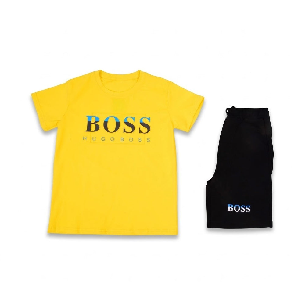BOYS S/S 2PC KNICKER SUIT BRANDED YELLOW ZHS-26 8-9 YEAR 068 Default Title - MamasJan KidsWear