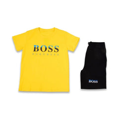 BOYS S/S 2PC KNICKER SUIT BRANDED YELLOW ZHS-26 8-9 YEAR 068 Default Title - MamasJan KidsWear
