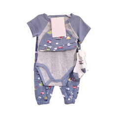 BOYS S/S 4PC BODY SUIT SET GREY ZHS-26 3-6M 1027 W/G Default Title - MamasJan KidsWear
