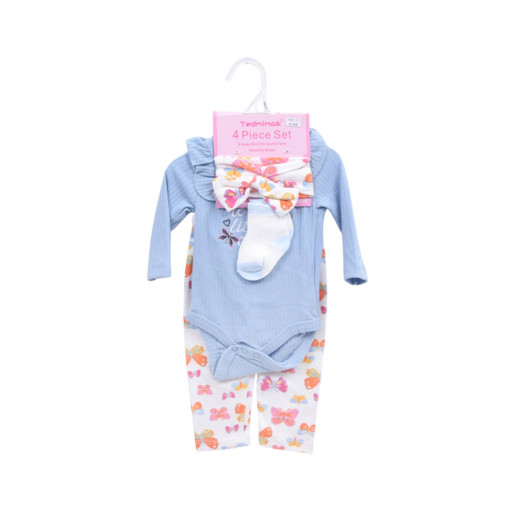 GIRLS L/S 4PC BODY SUIT SET (B) MIX COL ZHS-26 0-3M 1030 W/G Default Title - MamasJan KidsWear