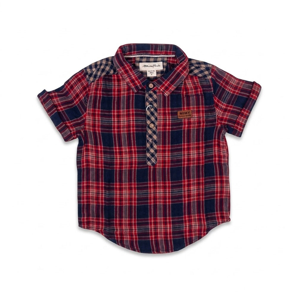 BOYS S/S CASUAL CHECK SHIRT NAVY IRS-26 2-3 YEAR MS-02270 Default Title - MamasJan KidsWear