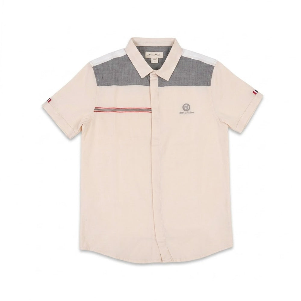 BOYS S/S CASUAL SHIRT BEIGE IRS-26 8-9 YEAR LS-02249 Default Title - MamasJan KidsWear