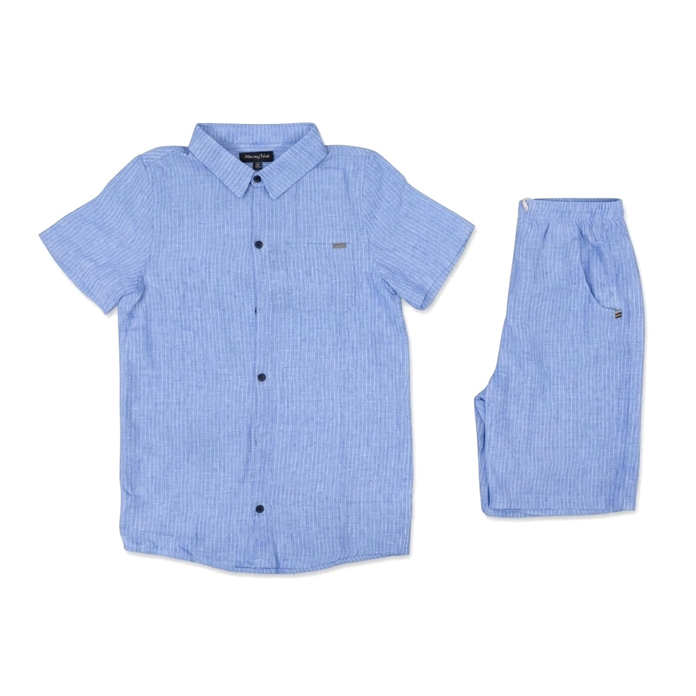 BOYS S/S 2PC KNICKER SUIT BLUE IRS-26 11-12 YEAR TZH-2506 Default Title - MamasJan KidsWear