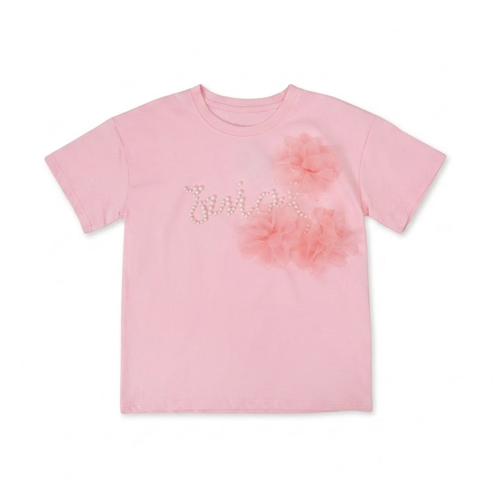 GIRLS S/S KNIT FANCY BLOUSE PINK IRS-26 9-10 YEAR 003 Default Title - MamasJan KidsWear