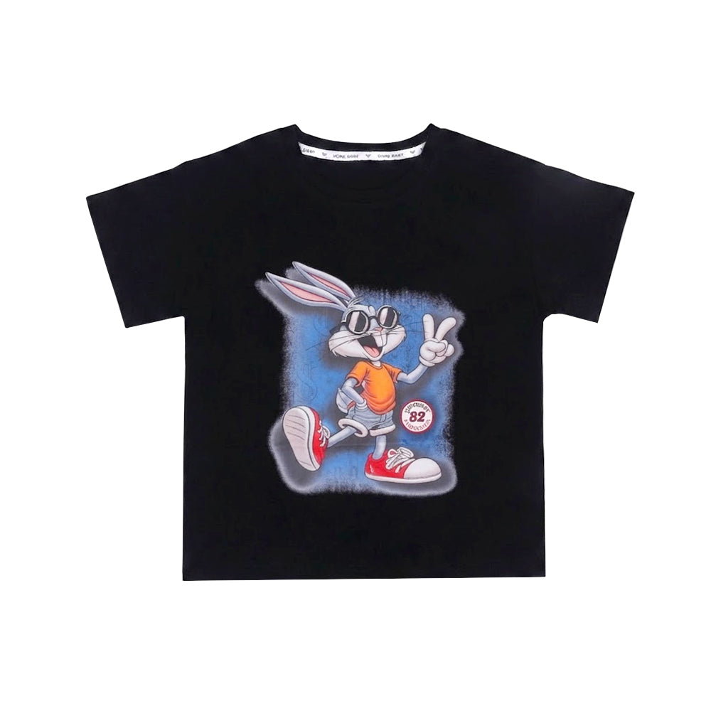 BOYS S/S R-NECK T SHIRT BLACK IRS-26 4-5 YEAR 012 Default Title - MamasJan KidsWear