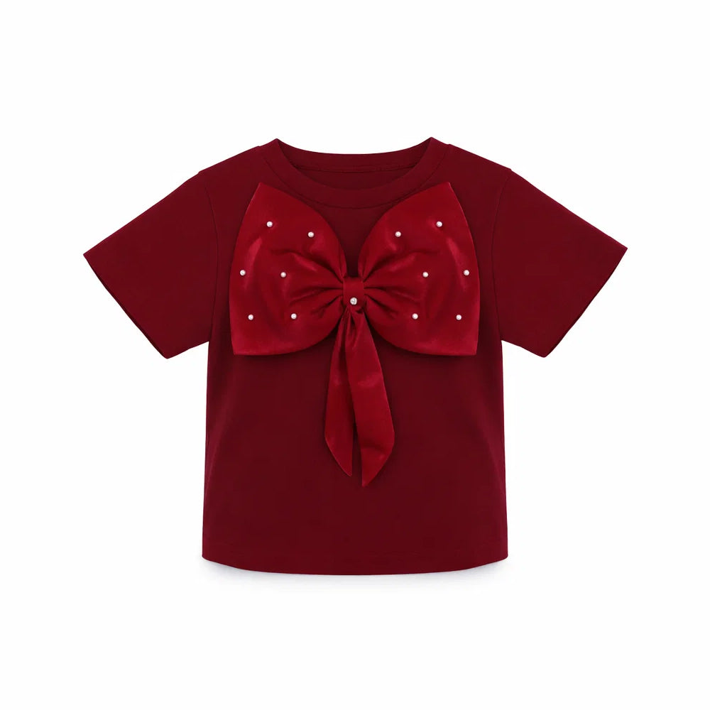 GIRLS S/S KNIT FANCY BLOUSE MAROON IRS-26 4-5 YEAR 018 Default Title - MamasJan KidsWear