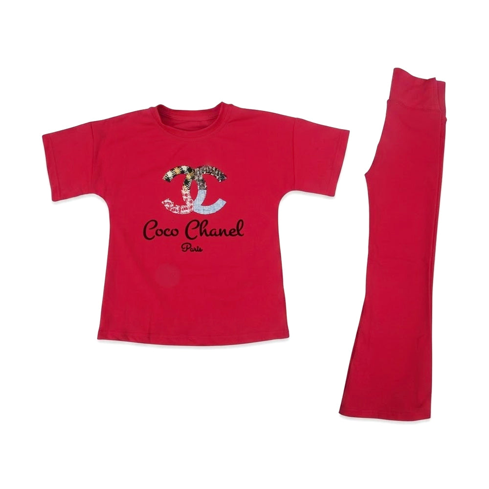 GIRLS S/S 2PC KNIT FLEEPER SUIT RED IR S-26 4-5 YEAR NO29 Default Title - MamasJan KidsWear