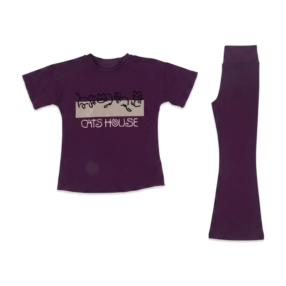 GIRLS S/S 2PC KNIT FLEEPER SUIT PURPLE IR S-26 3-4 YEAR NO30 Default Title - MamasJan KidsWear