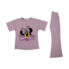 GIRLS S/S 2PC KNIT FLEEPER SUIT T-PINK IR S-26 3-4 YEAR NO31 Default Title - MamasJan KidsWear