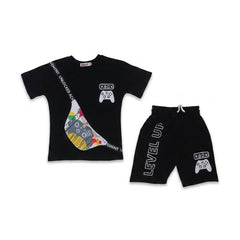 BOYS S/S 2PC KNICKER SUIT BLACK IR S-26 3-4 YEAR NO6 Default Title - MamasJan KidsWear