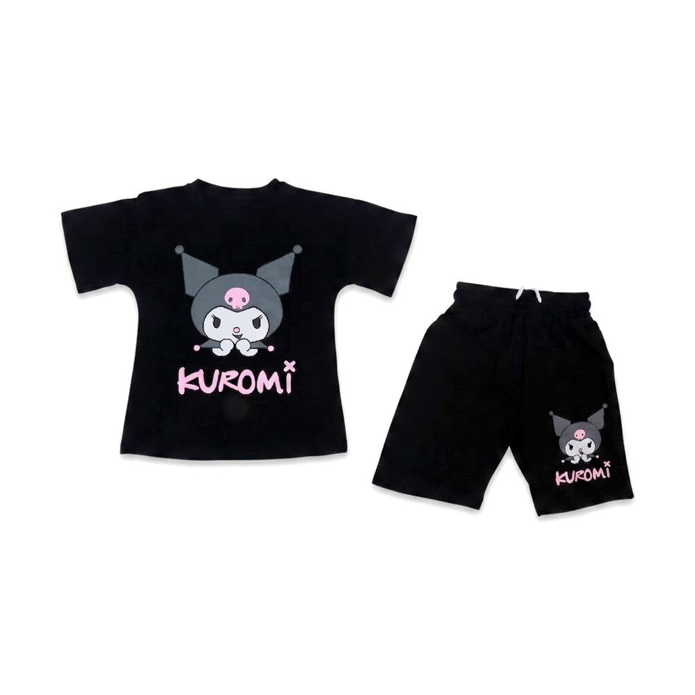 GIRLS S/S 2PC KNICKER SUIT BLACK IR S-26 4-5 YEAR NO22 Default Title - MamasJan KidsWear