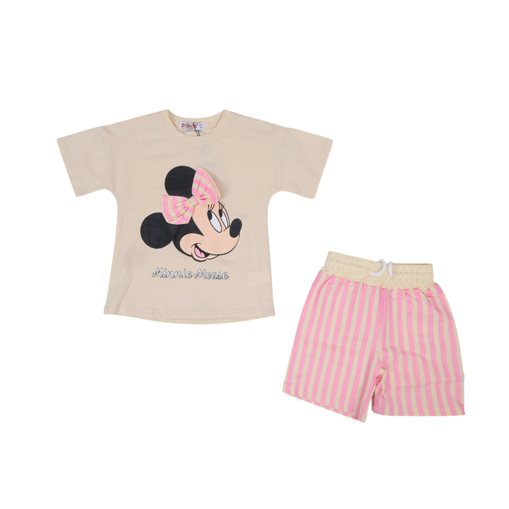 GIRLS S/S 2PC KNICKER SUIT OFF WHITE IR S-26 3-4 YEAR NO23 Default Title - MamasJan KidsWear