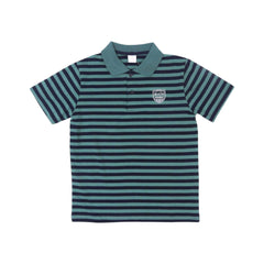 BOYS S/S T-SHIRT POLO STRIPE GREEN IR 9-10 YEAR 328 Default Title - MamasJan KidsWear