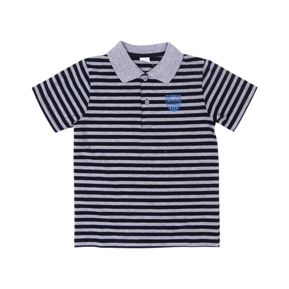 BOYS S/S T-SHIRT POLO STRIPE DARK GREY IR 7-8 YEAR 328 Default Title - MamasJan KidsWear