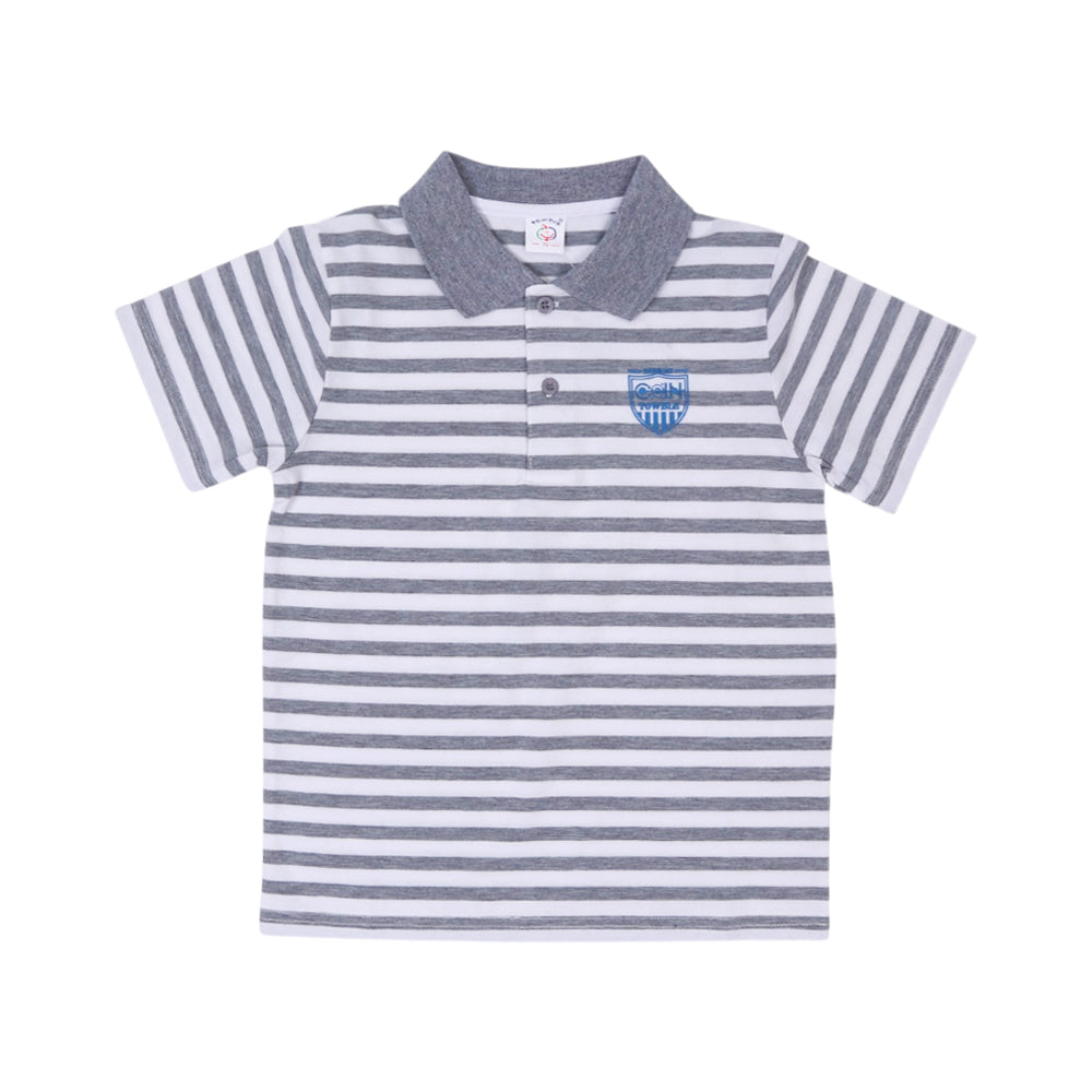 BOYS S/S T-SHIRT POLO STRIPE LIGHT GREY IR 7-8 YEAR 328 Default Title - MamasJan KidsWear