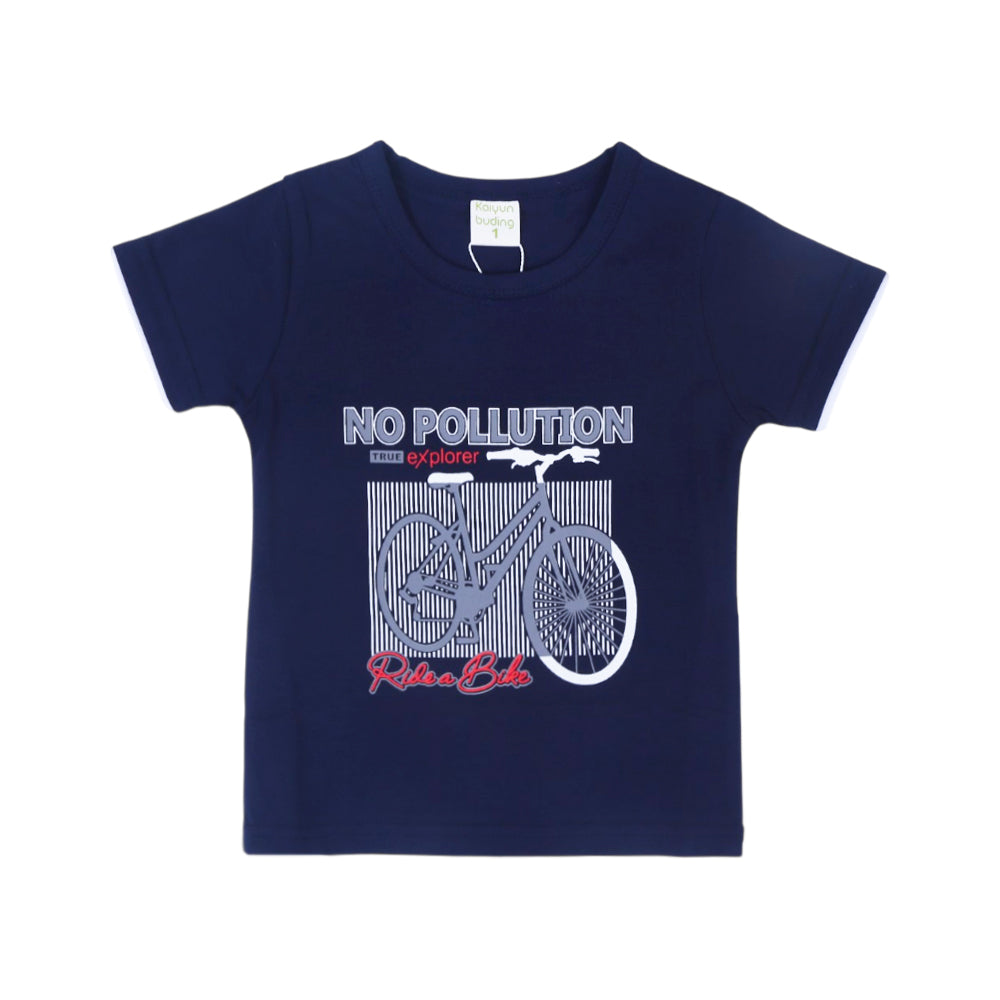 BOYS S/S T-SHIRT ROUND NECK NAVY BLUE IR 9-12M A7703 Default Title - MamasJan KidsWear