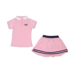 GIRLS S/S 2PC SKIRT SUIT PINK IR 2-3 YEAR S060 Default Title - MamasJan KidsWear