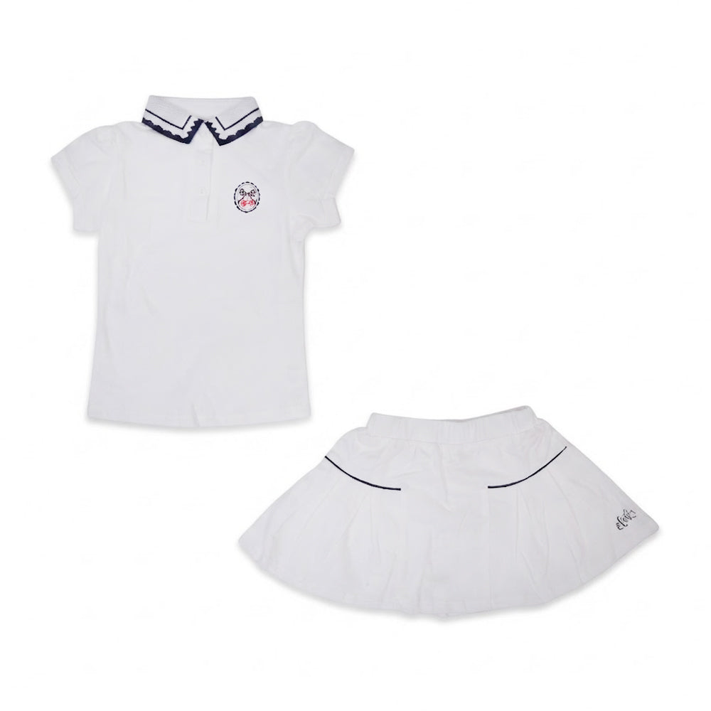 GIRLS S/S 2PC SKIRT SUIT WHITE IR 4-5 YEAR Q077 Default Title - MamasJan KidsWear