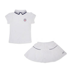 GIRLS S/S 2PC SKIRT SUIT WHITE IR 4-5 YEAR Q077 Default Title - MamasJan KidsWear