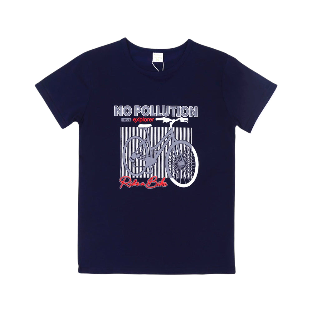BOYS S/S T-SHIRT ROUND NECK NAVY BLUE IR 9-10 YEAR A7703 Default Title - MamasJan KidsWear