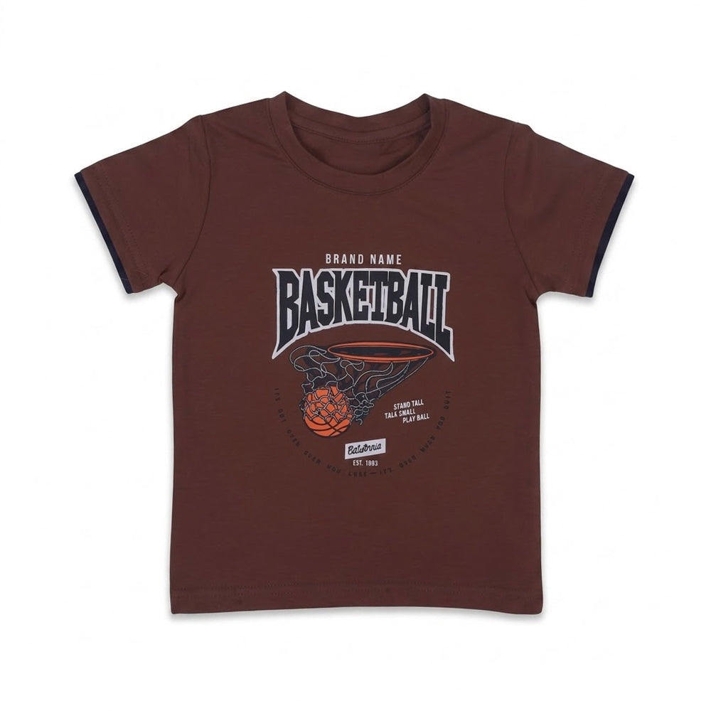 BOYS S/S T-SHIRT ROUND NECK BROWN IR 18-24M A7808 Default Title - MamasJan KidsWear
