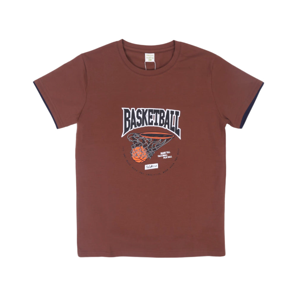 BOYS S/S T-SHIRT ROUND NECK BROWN IR 11-12 YEAR A7808 Default Title - MamasJan KidsWear