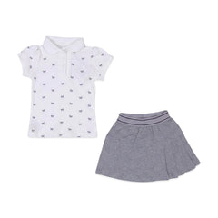 GIRLS S/S 2PC SKIRT SUIT WHITE IR 18-24M S099 Default Title - MamasJan KidsWear