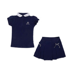 GIRLS S/S 2PC SKIRT SUIT NAVY BLUE IR 3-4 YEAR Q081 Default Title - MamasJan KidsWear