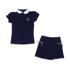 GIRLS S/S 2PC SKIRT SUIT NAVY BLUE IR 4-5 YEAR Q081 Default Title - MamasJan KidsWear