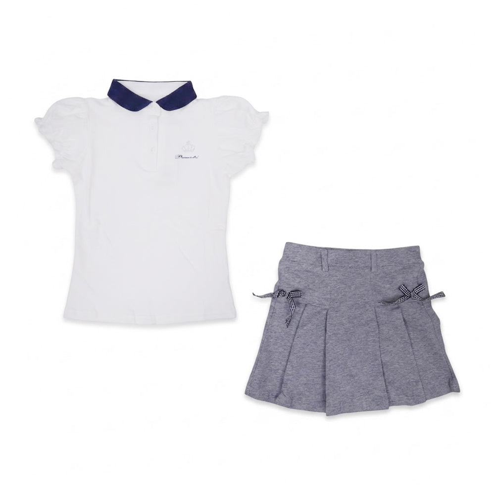 GIRLS S/S 2PC SKIRT SUIT WHITE IR 4-5 YEAR Q081 Default Title - MamasJan KidsWear